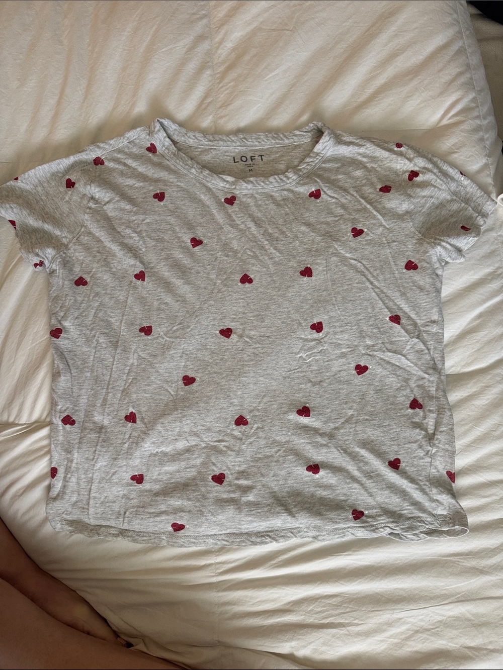 LOFT gray  Tee with Red Heart Print
